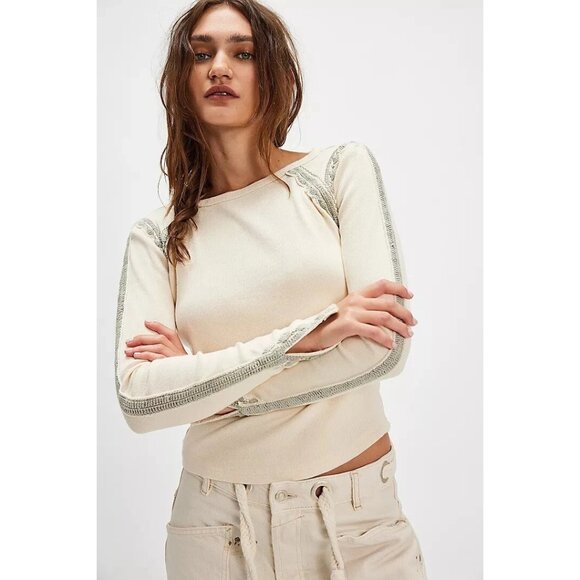 Free People Tops - Free People Lost Love Long-Sleeve Blouse Top Boho Chic Lace Detail Tunic L